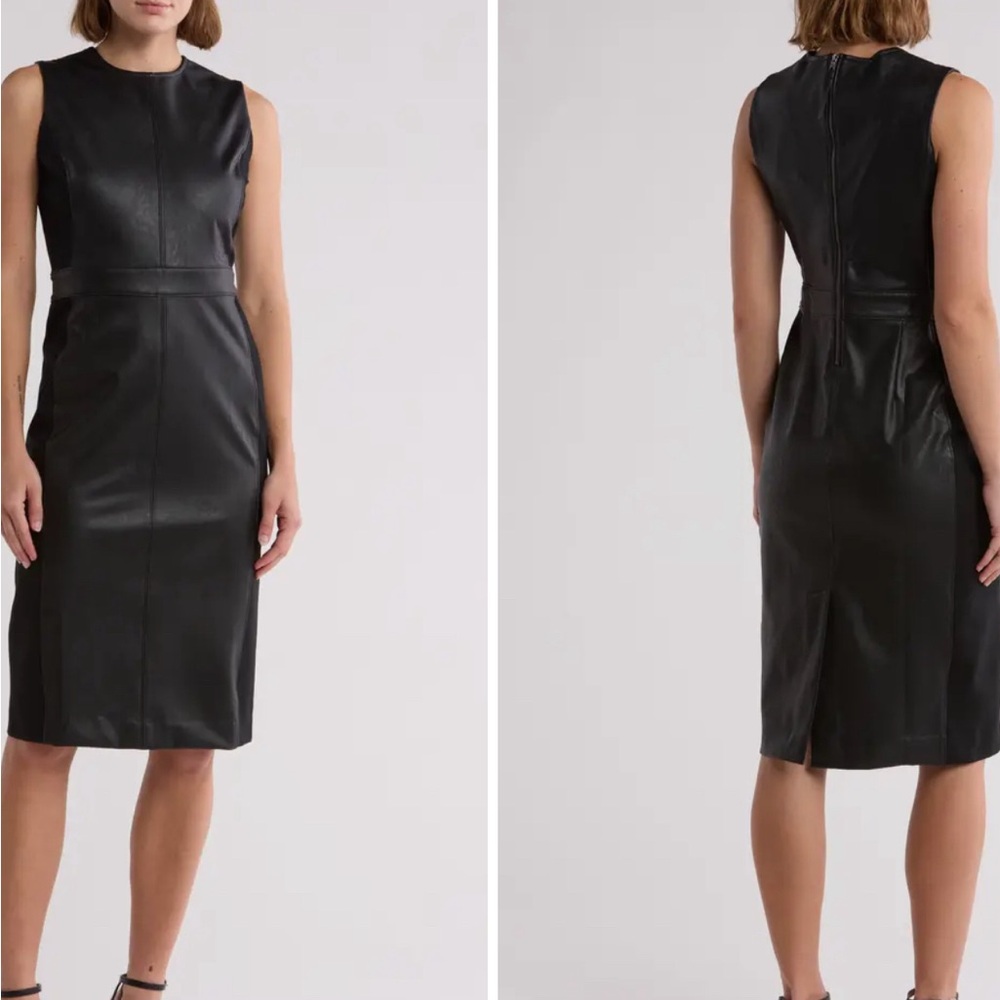 SPANX WOMENS BLACK LEATHER LIKE COMBO FITTED SHEATH DRESS BLACK Sz 1X NEW